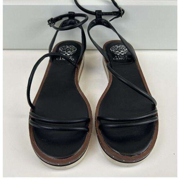 Vince Camuto Women's Lilo Wedge Sandal Bone Size 10 M Black Ankle Strap - Picture 6 of 9